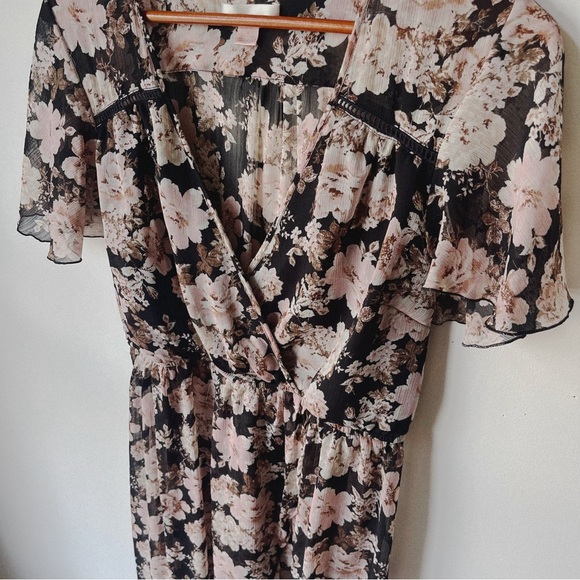 Band of Gypsies Women's Floral V-Neck Midi Dress Black Pink - Picture 4 of 14